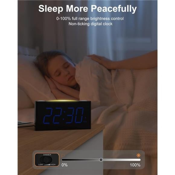 Digital Alarm Clock Bedroom 7 Color Night Light USB Chargers Large Number Screen - Picture 5 of 5